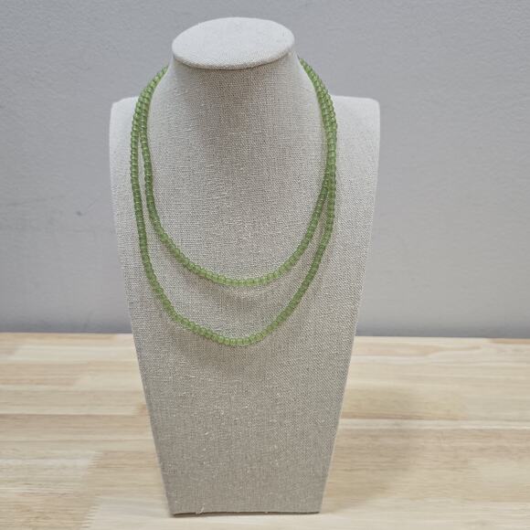 Continuous Strand Green Faux Peridot Beaded 34" Opera Length Necklace - Picture 2 of 15
